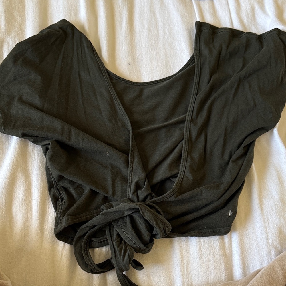 lululemon athletica dark green Tie-Front Blouse